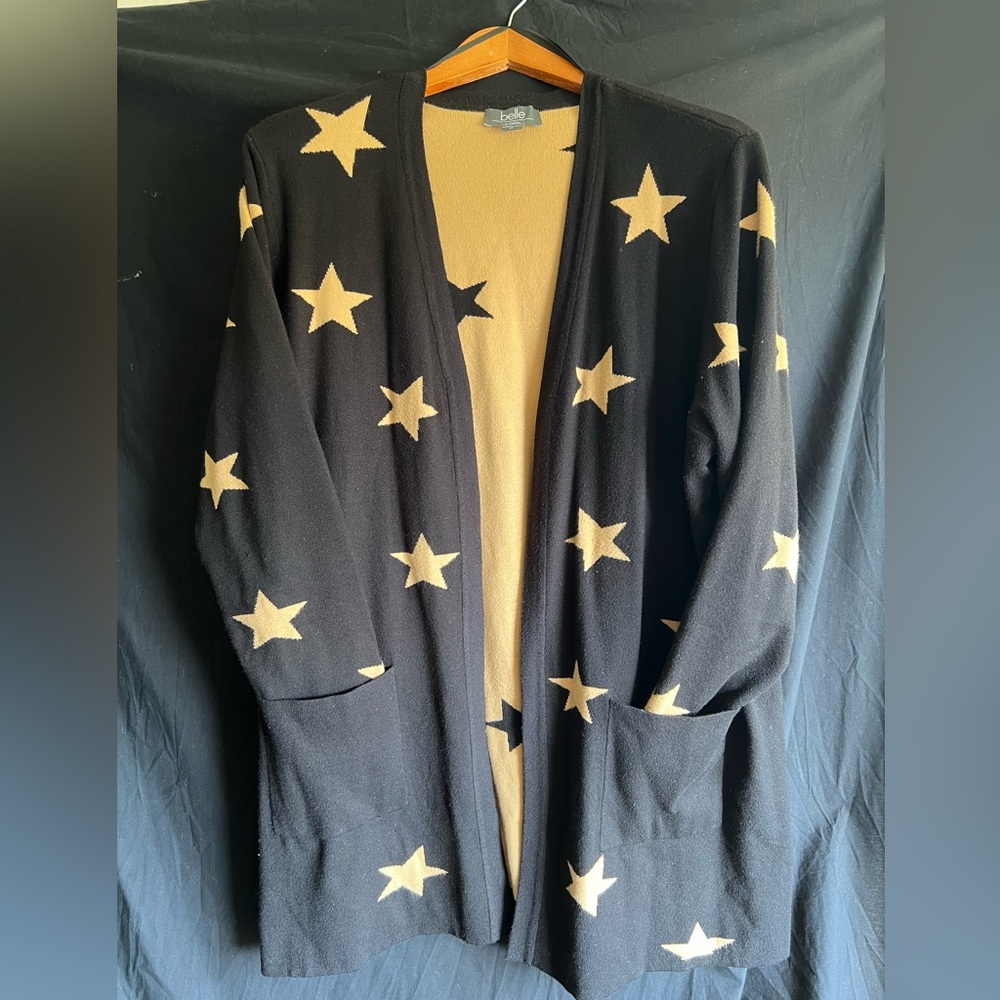Black & Tan Knit Cardigan with Stars